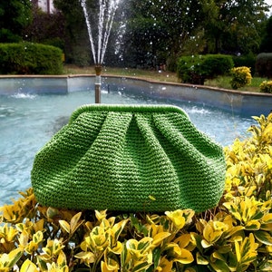 Straw Summer Pouch Bag, Modern Natural Wicker Handmade Clutch Bag For Women, Straw Raffia Bag, Raffia Crochet Woven Bag Green