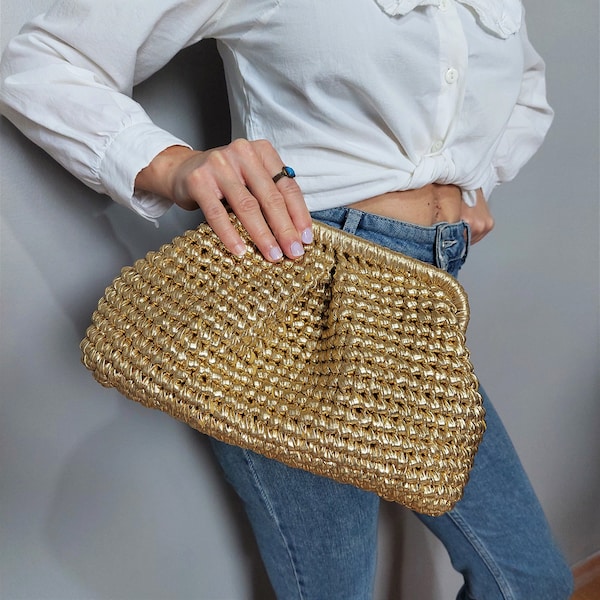 MINI GOLD Wedding Bag, Gold Evening Bag, Wedding bag for guests, Evening bag clutch, Gold Woven Bag