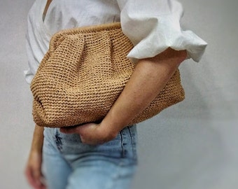 Stro zomerbuideltas, moderne natuurlijke rieten handgemaakte clutch tas voor vrouwen, stro raffia tas, raffia haak geweven tas