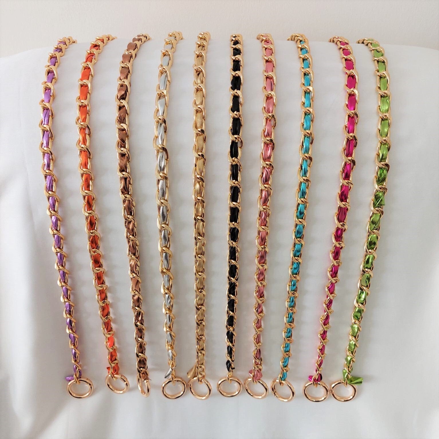 Gehaakte gouden tasketting, gouden schouderriem, gouden crossbodyriem