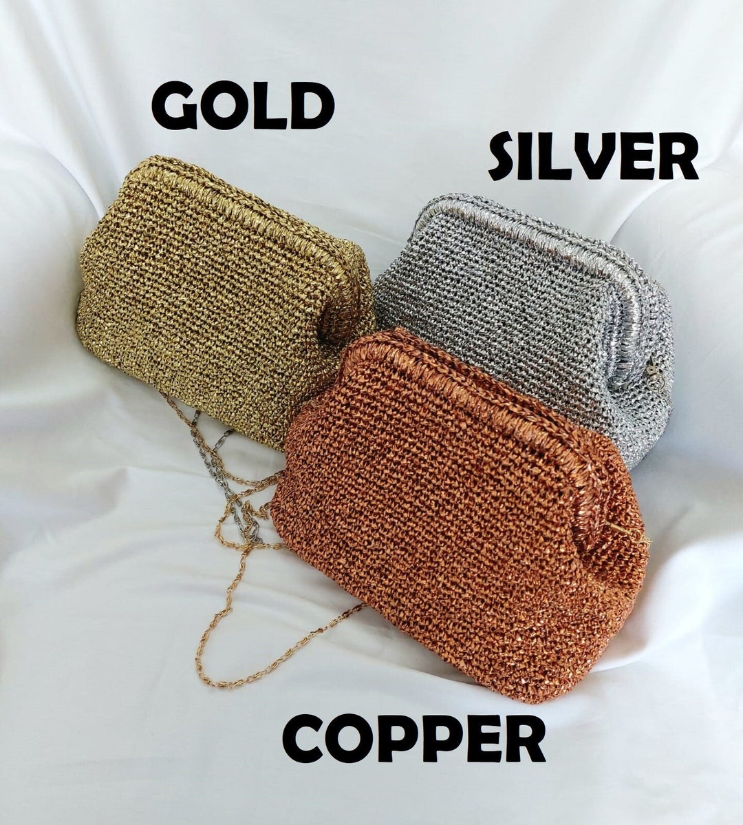 Copper Raffia Clutch, Shimmering Evening Bag, Bachelorette Party Gift ...