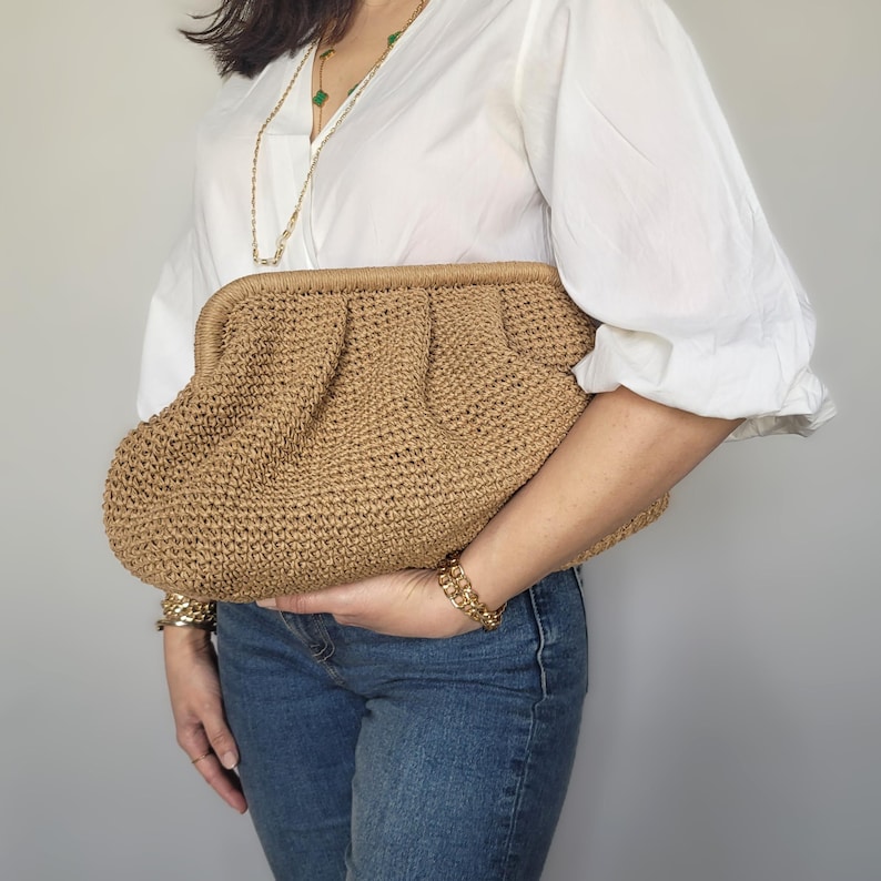 Raffia häkeln Clutch Bag, Stroh Handtasche für Frauen, handgefertigte Abendtasche Bild 13