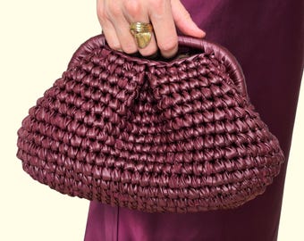 Bolso de noche burdeos para mujer, bolso de boda burdeos, bolso de imitación de piel hecho a mano.