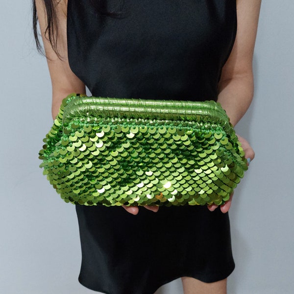 Grüne Pailletten Clutch Tasche, Olivgrüne Pailletten Hochzeit Gästetasche, Lime Grün Pailletten Abendtasche für Frau