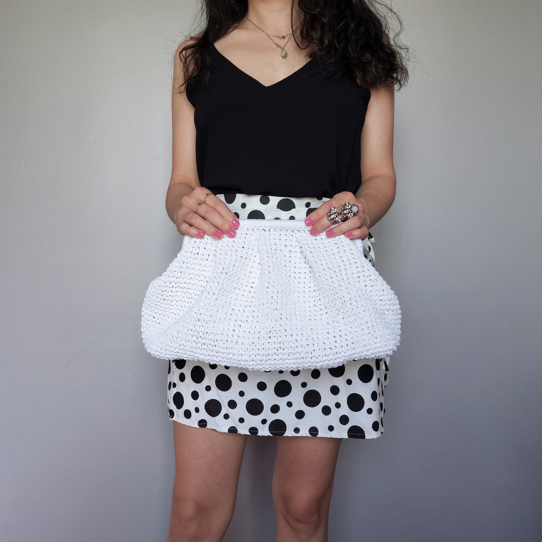 White Raffia Bag, White Straw Summer Pouch Bag, White Wicker Handmade ...