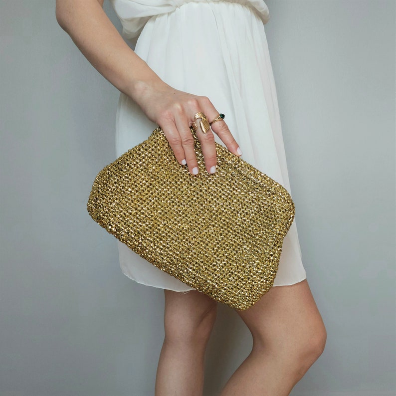 Gold Wedding Bag, Gold Clutch Evening Bag, Gold Bachelorette Party Bag, Wedding bag for guests, Evening bag clutch image 3