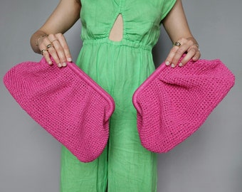 Fuchsia raffia bag, Fuchsia Straw Summer Pouch Bag, Modern Fuchsia Handmade Clutch Bag For Women