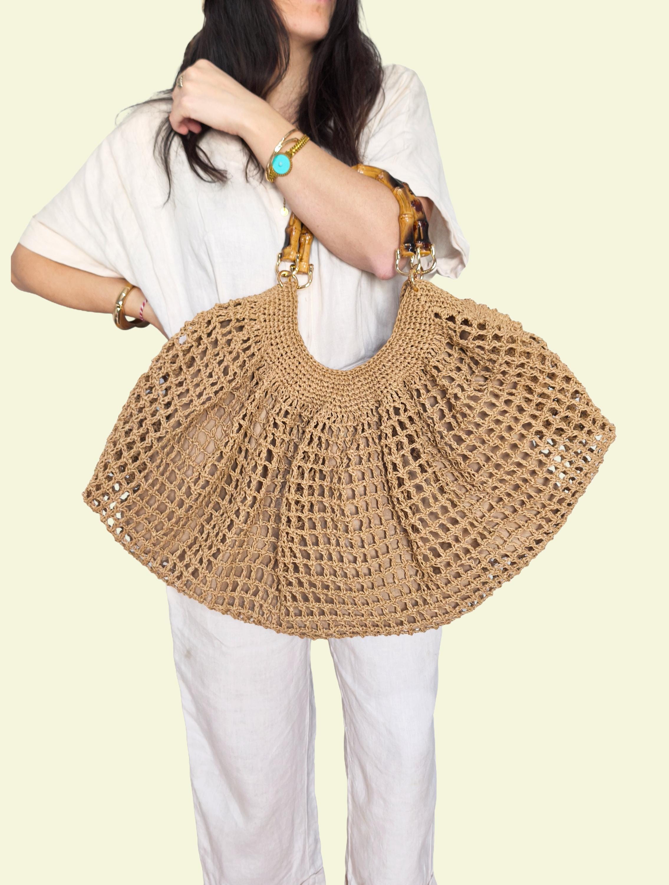 Large Raffia Tote Bag, Straw Beach Bag, Raffia Top Handle Summer Bag ...