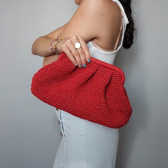 Red Straw Bag Red Raffia Bag Red Raffia Clutch Raffia Woven Bag Etsy