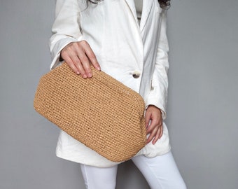 Crochet Raffia Clutch, Boho Summer Wedding Bag