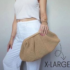 Raffia häkeln Clutch Bag, Stroh Handtasche für Frauen, handgefertigte Abendtasche Bild 11