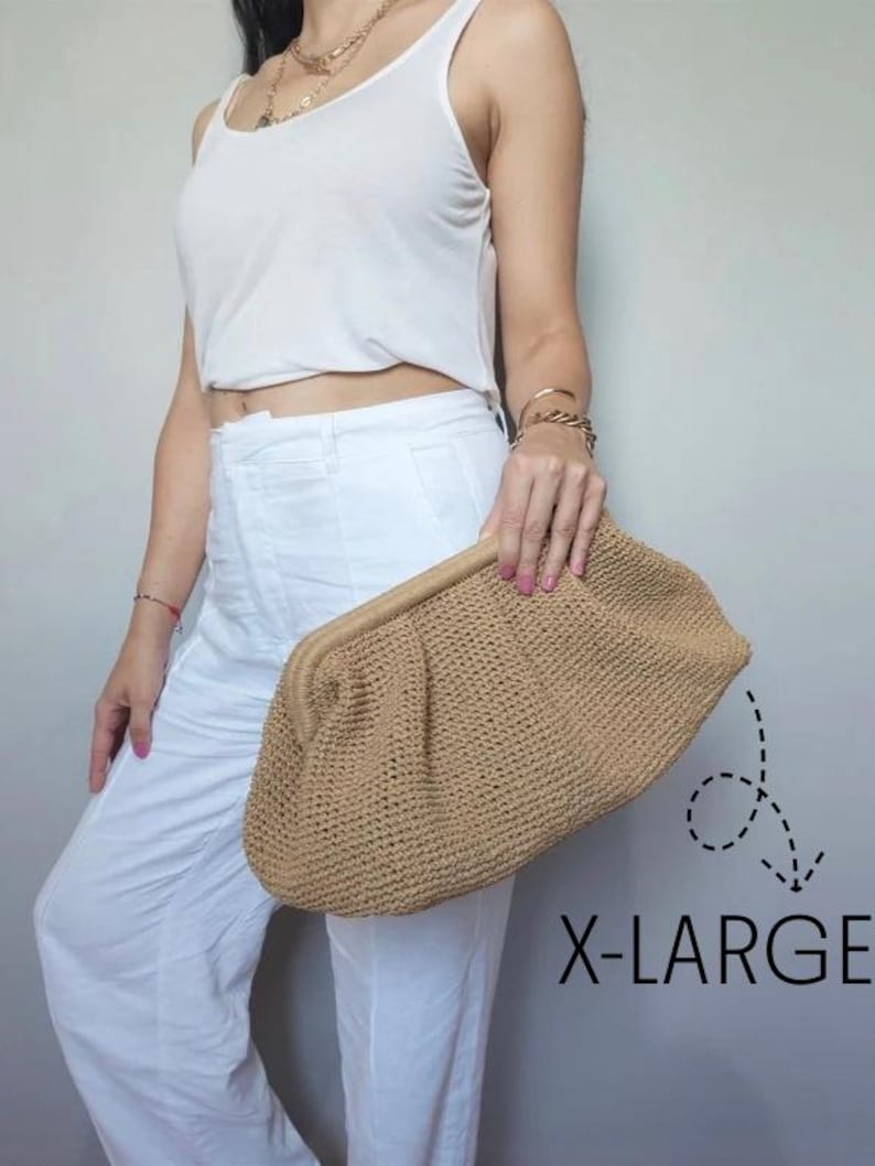Raffia häkeln Clutch Bag, Stroh Handtasche für Frauen, handgefertigte Abendtasche Bild 11