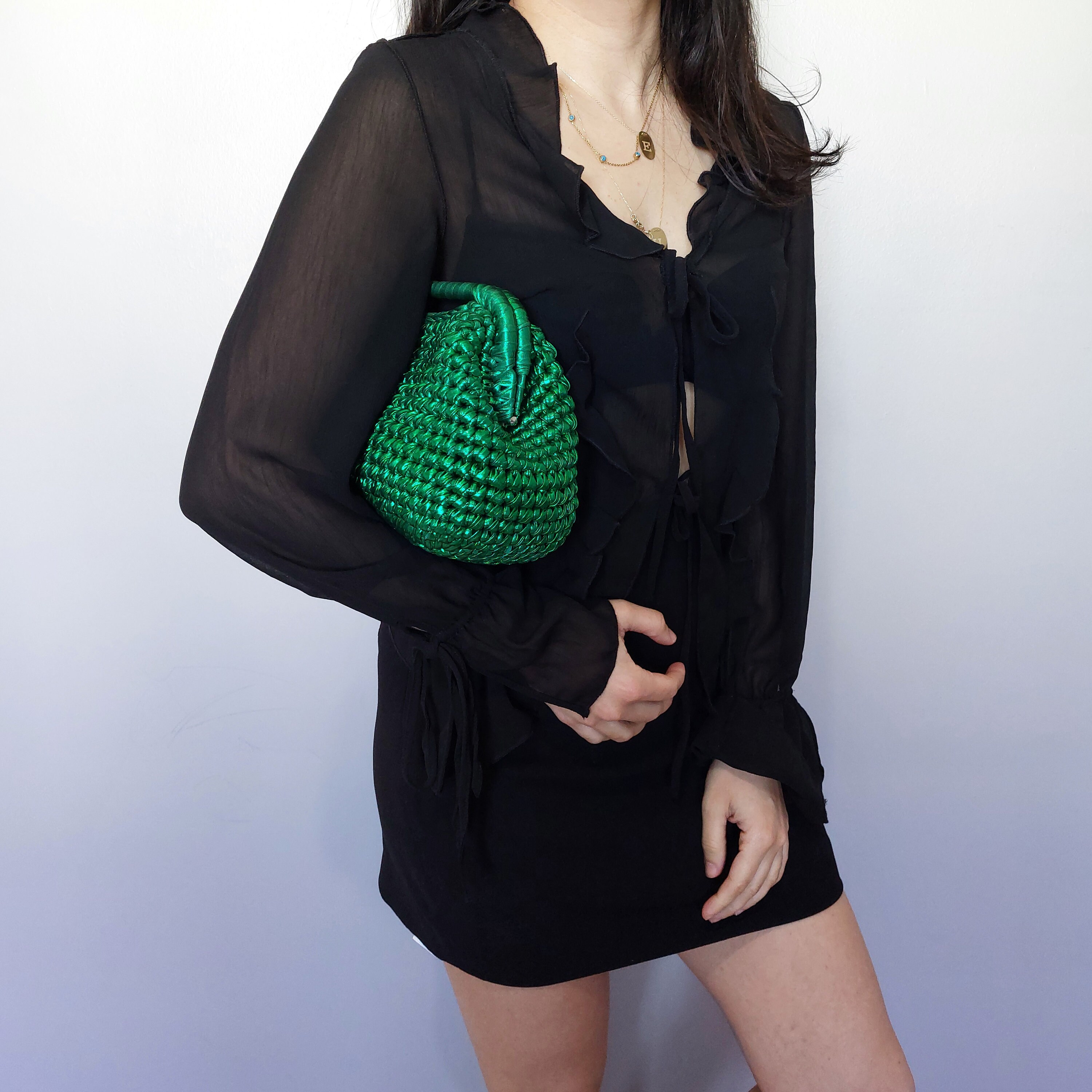 THE LUCIA METALLIC CLUTCH Emerald Green