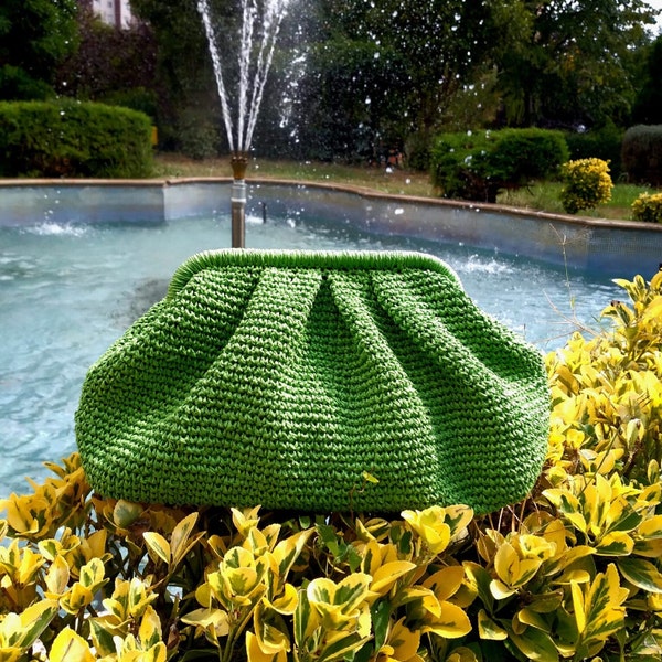 GREEN WICKER, Modern Green Wicker Handmade Clutch Bag For Women