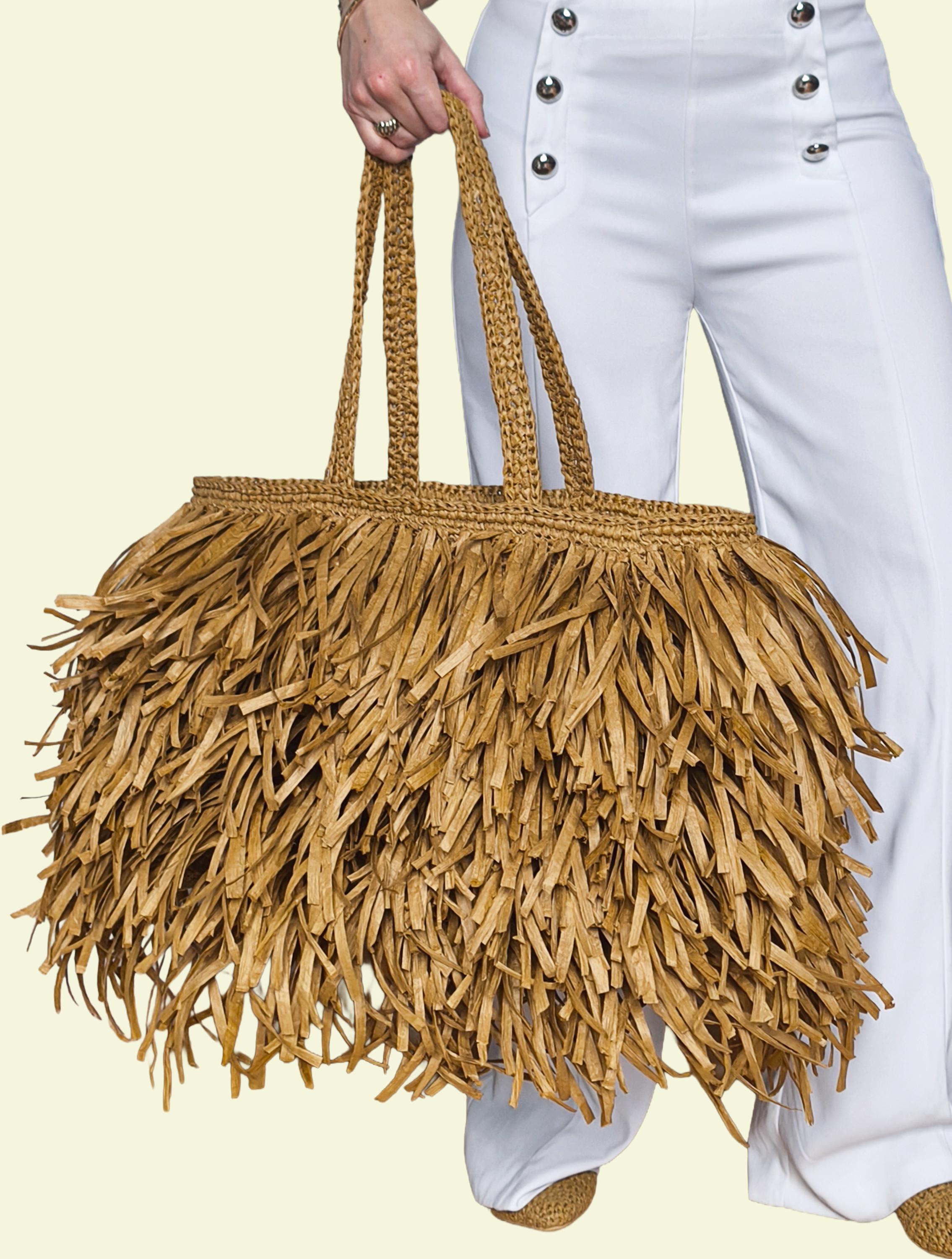 Large Raffia Tote Bag With Fringe, Oversized Woven Summer Beach Bag ...