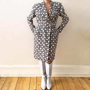 Vintage zijden jurk - grijs en wit patroon