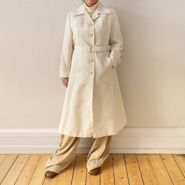 Manteau vintage en laine mélangée avec ceinture - Taille 42