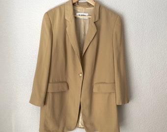 Vintage Crepé Wolle Blazer - Leichte Wolle, Größe 44