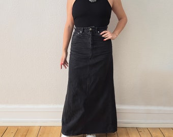 Upcycled Denim Maxi Skirt 23 - Black - Size S