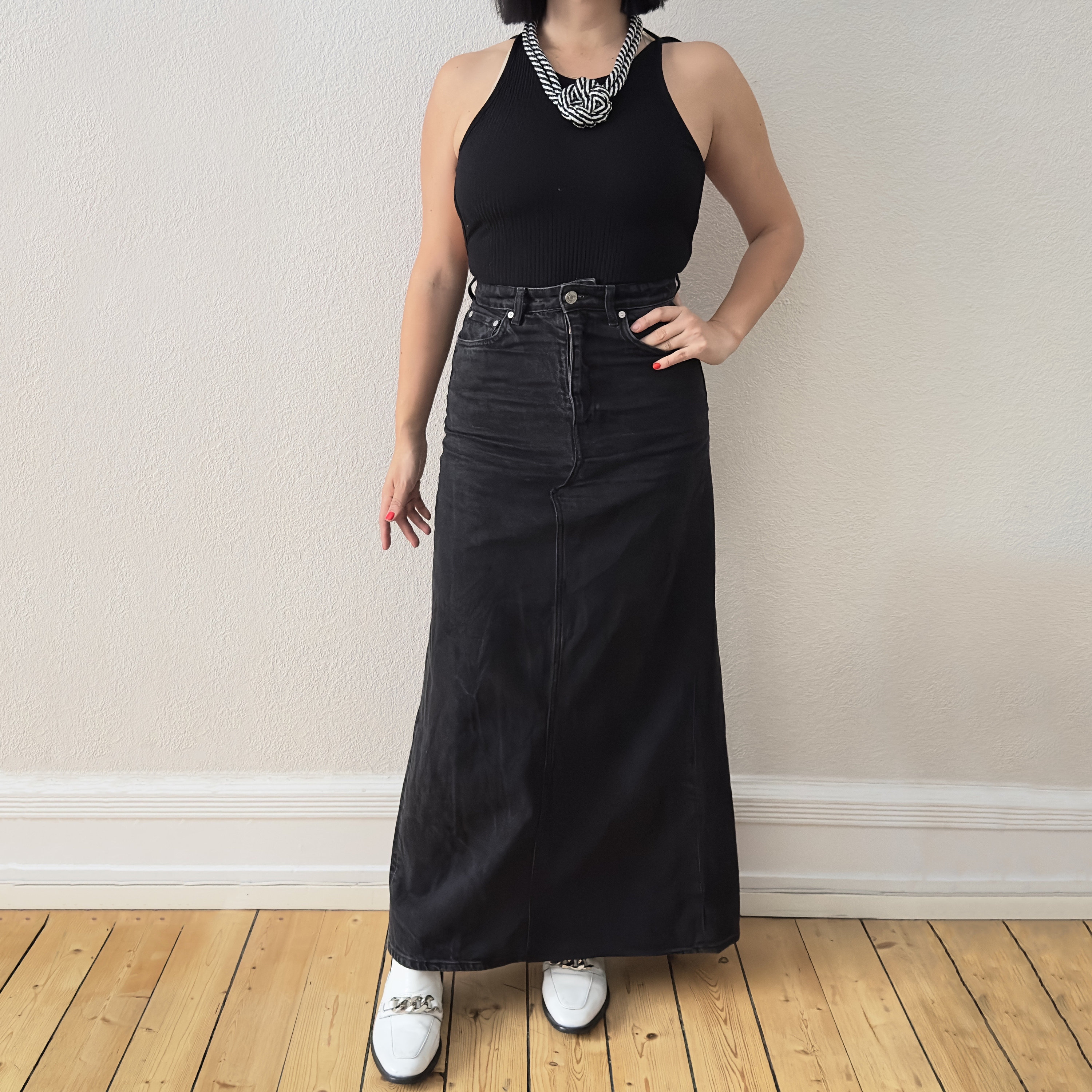 Black Denim Long Skirt Etsy UK