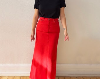 Upcycled Denim Maxi Skirt 22 - Red