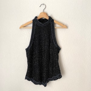 Haut vintage en soie orné de perles - 1980 - taille M