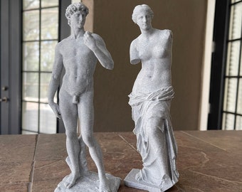 3D Printed Venus de Milo & David Statue: White or Marble PLA Sculpture