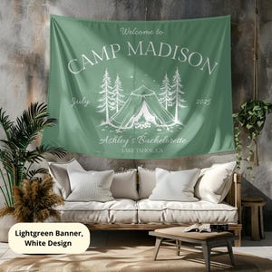 Benutzerdefinierte Camp Bachelorette Banner, personalisierte Camping Bach Flagge, Camp Bach-Dekor, Lager Junggesellenparty, Hütte Bachelorette Wandteppich