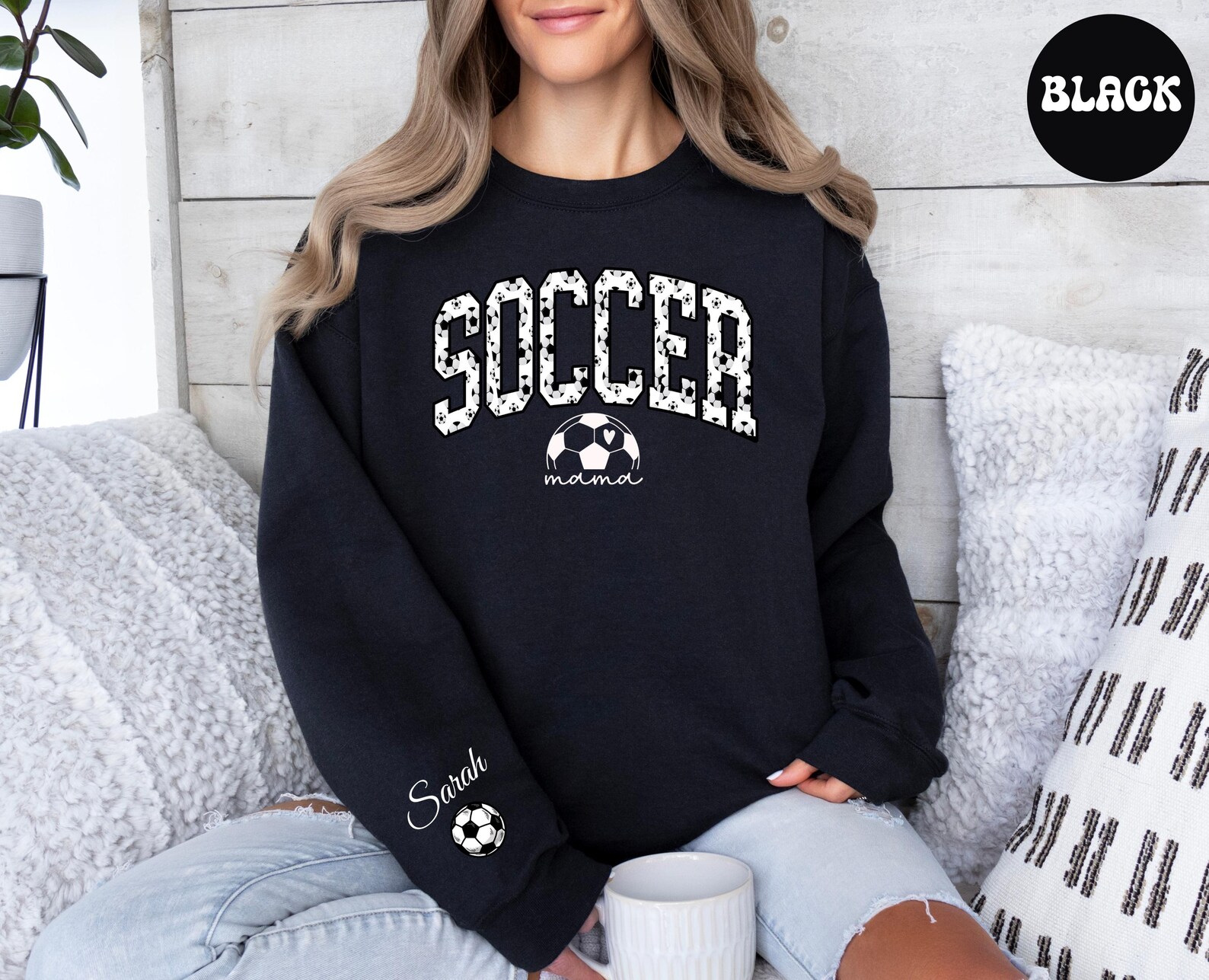 Custom Soccer Mom Sweatshirt With Kids Name On Sleeve, Custom Soccer Mama Sweatshirt 2D0509 main image 1