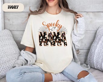 Spooky Mama Shirt Comfort Colors, Halloween Mama Shirt, Halloween Mama Gift, Mama Ghost Tshirt, Gift for Halloween, Retro Halloween