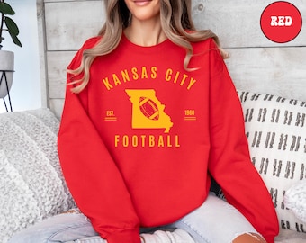 Sudadera de fútbol de Kansas City, suéter de fútbol de Kansas City, cuello redondo de Kansas City, sudadera con capucha de Kansas City, fanático del fútbol de Kansas City de moda