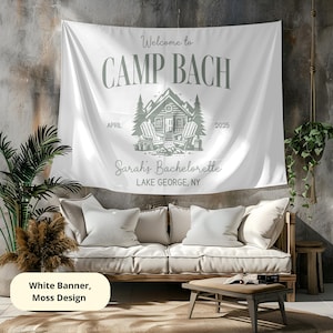 Benutzerdefinierte Camp Bachelorette Banner, personalisierte Camping Bach Flagge, Camp Bach-Dekor, Lager Junggesellenparty, Hütte Bachelorette Wandteppich