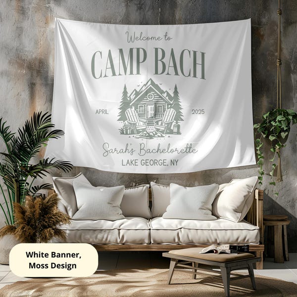 Custom Camp Bachelorette Banner, Personalized Camping Bach Flag, Camp Bach Decor, Camp Bachelorette Party, Cabin Bachelorette Tapestry