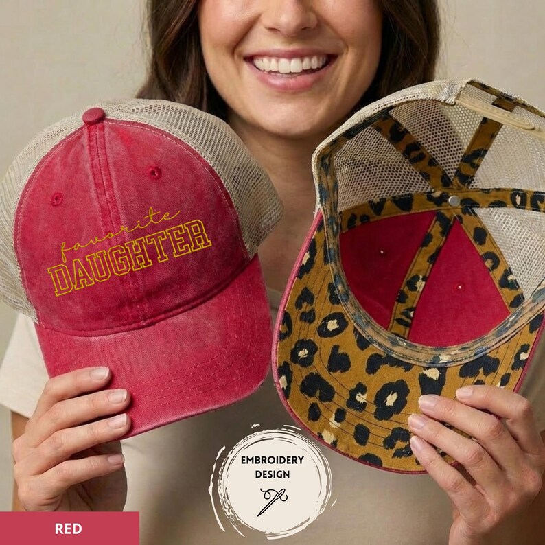 Embroidered Favorite Daughter Hat, Favorite Child Baseball Cap, Funny Daughter Gifts, Cute Trucker Hats, Gift for Child, Daughter Birthday Red