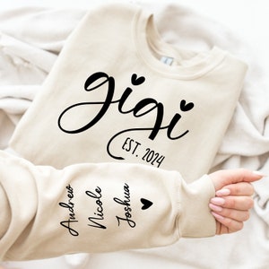 Custom Gigi Sweatshirt with Names on Sleeve, Personalized Gigi Sweater, Gif for Nana, Gift for Grandma,  Grandmother Hoodie, Grammy Gift