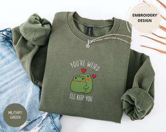 Embroidered Frog Sweatshirt, Embroidery Frog Hoodie, Frog Graphic Sweater, Funny Frog Gift, Frog Lover Gift, Gift For Valentine