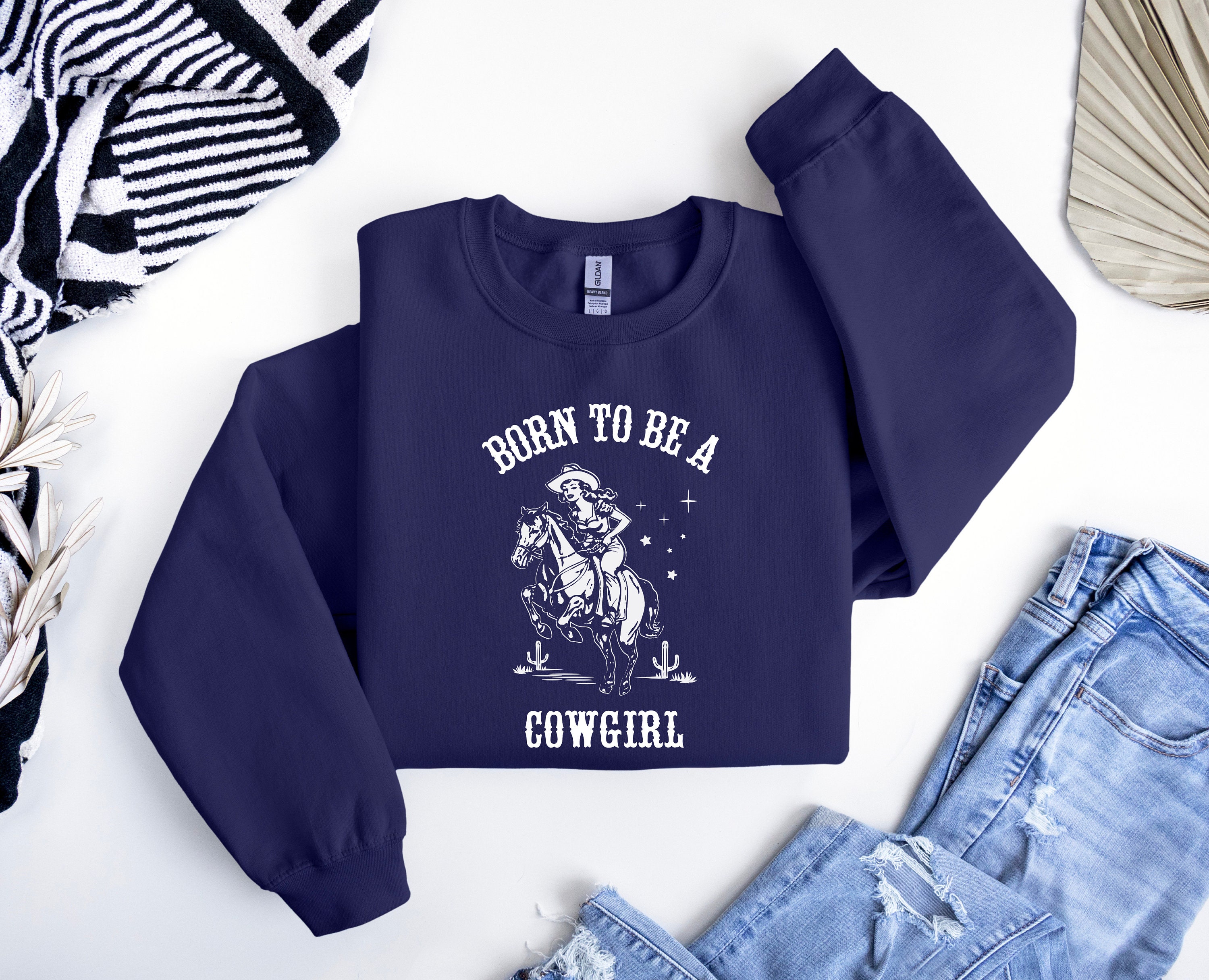 Sweat-shirt Portrait Cowgirl Et Cheval Style Western - Taille Régulière, Unisexe Adulte, Neuf Sans étiquette