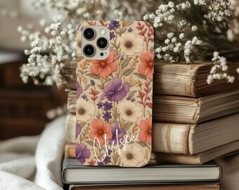 Funda floral personalizada para teléfono, compatible con iPhone 16, 15, 14, 13 Pro Max, Galaxy S 24, 23, 22 y 21, con diseño de flores.