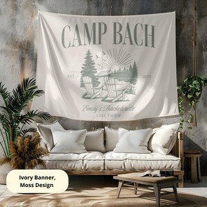 Benutzerdefinierte Camp Bachelorette Banner, personalisierte Camping Bach Flagge, Camp Bach-Dekor, Lager Junggesellenparty, Hütte Bachelorette Wandteppich