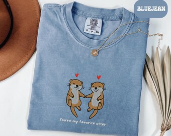 Comfort Colors® Embroidered Otter Shirt, Cute River Animal Tee, Ocean Wildlife Top, Funny Otter Gift, Nature Lover Graphic, Animal Lover