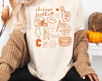 Chicago Football Shirt Comfort Colors, Chicago Football Doodles Tee, Gift for Chicago Fan Gift,  Chicago Game Day, Women's Chicago Football
