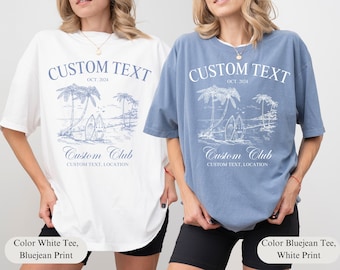 Custom Beach Bachelorette Birthday Party Shirt, Personalized Social Club, Luxury Coastal Matching Girl Trip, 21st, 30th, 40th Birthday Gift
