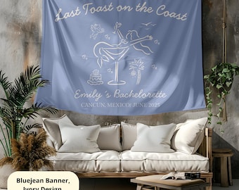 Custom Beach Bachelorette Party Decor, Personalized Coastal Bachelorette Banner, Last Toast on the Coast Tapestry, Beach Bach Decorations