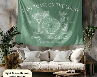 Custom Beach Bachelorette Party Decor, Last Toast on the Coast Tapestry, Personalized Coastal Bachelorette Banner, Beach Bach Backdrop