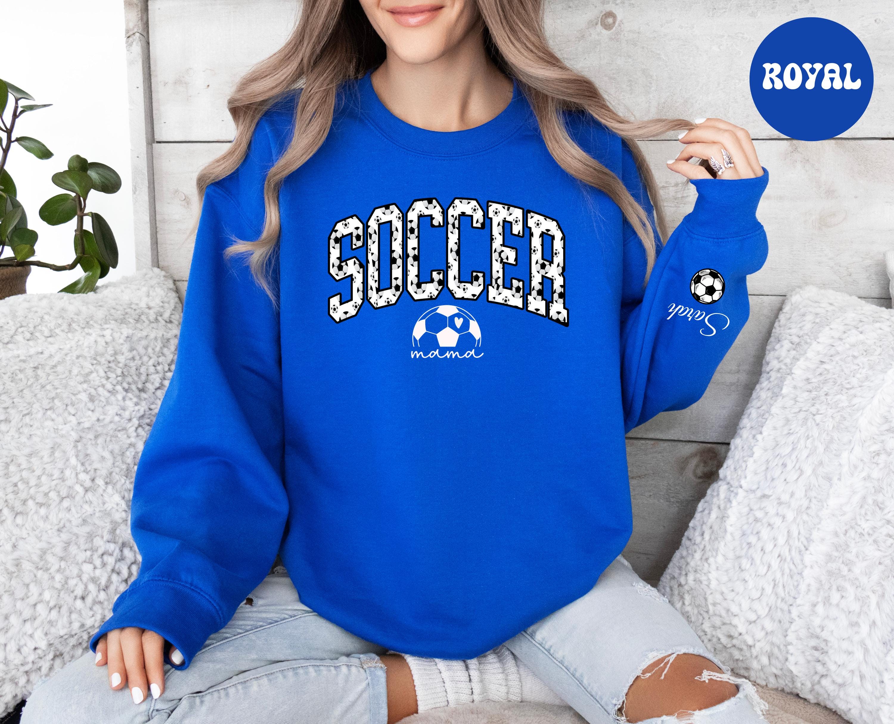 Custom Soccer Mom Sweatshirt With Kids Name On Sleeve, Custom Soccer Mama Sweatshirt 2D0509