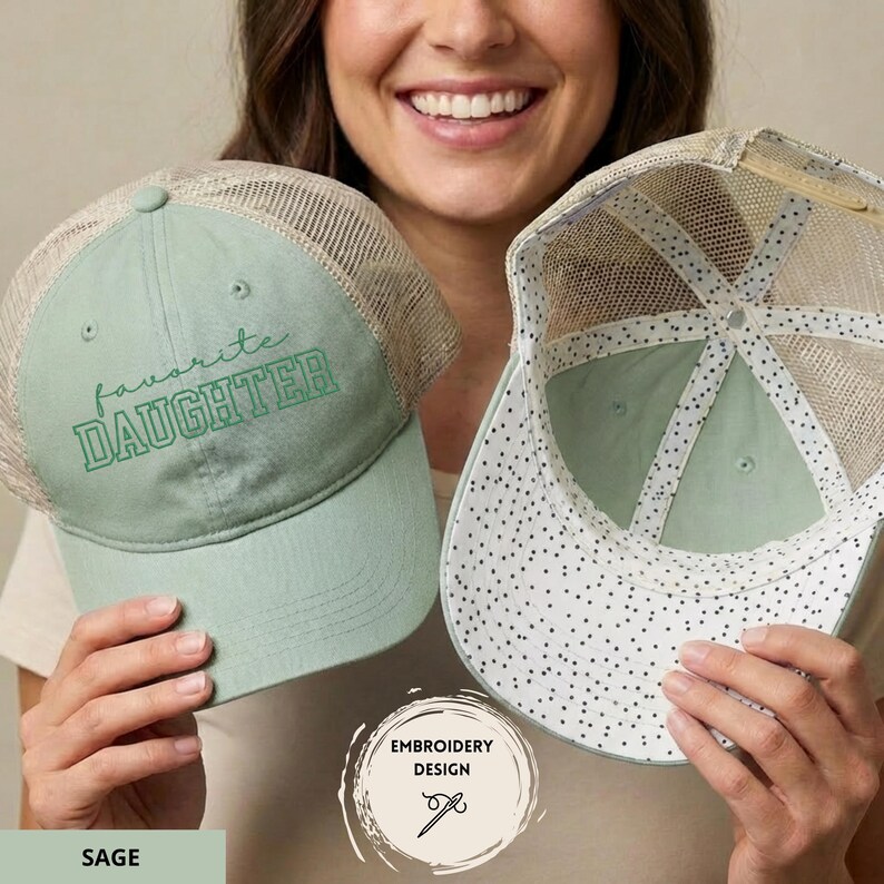 Embroidered Favorite Daughter Hat, Favorite Child Baseball Cap, Funny Daughter Gifts, Cute Trucker Hats, Gift for Child, Daughter Birthday Sage