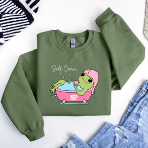Funny Frog Sweatshirt, Cute Frog Sweater, Retro Frog Hoodie, Self Care Sweatshirt, Frog Lover Gift, Frog Crewneck, Cottagecore Shirt