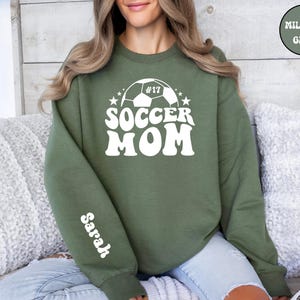 Custom Soccer Mom Sweatshirt with Name on Sleeve, Personalized Soccer Mama Sweater, Retro Style Soccer Mom Hoodie, Soccer Mom Crewneck Gift