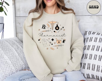 Felpa da farmacista, maglione da tecnico di farmacia, girocollo da tecnico di farmacia, regali di laurea in farmacia, regalo per laureati in farmacia