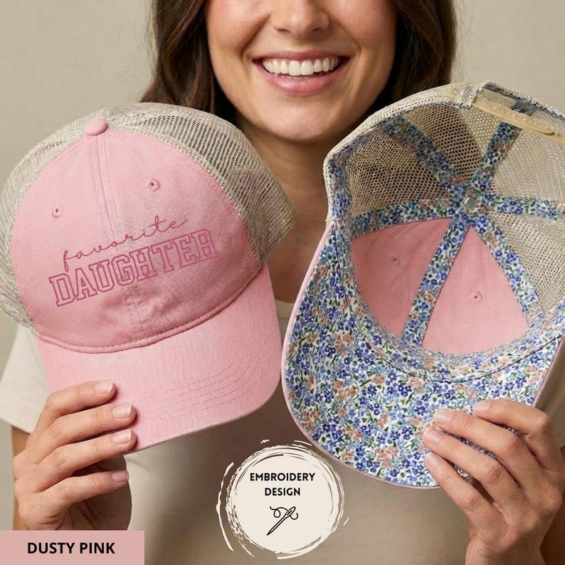 Embroidered Favorite Daughter Hat, Favorite Child Baseball Cap, Funny Daughter Gifts, Cute Trucker Hats, Gift for Child, Daughter Birthday Dusty Pink